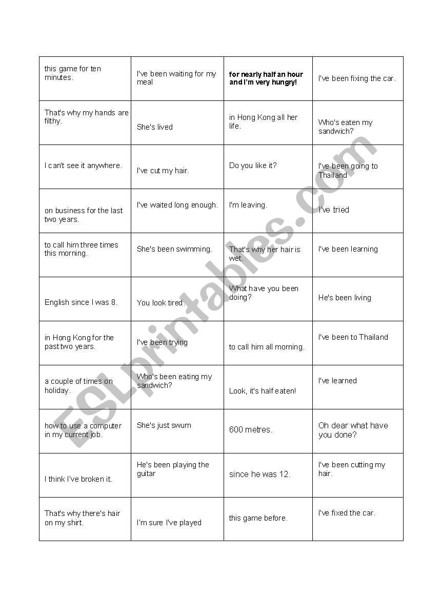 Speaking - Match present perfect simple and continuous