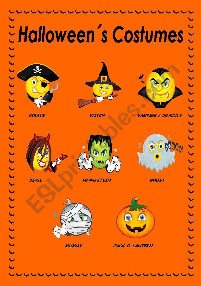 Halloweens costumes worksheet