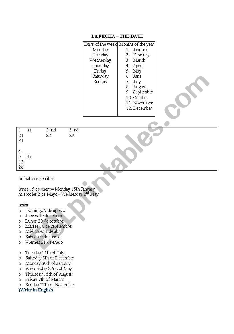the date  worksheet