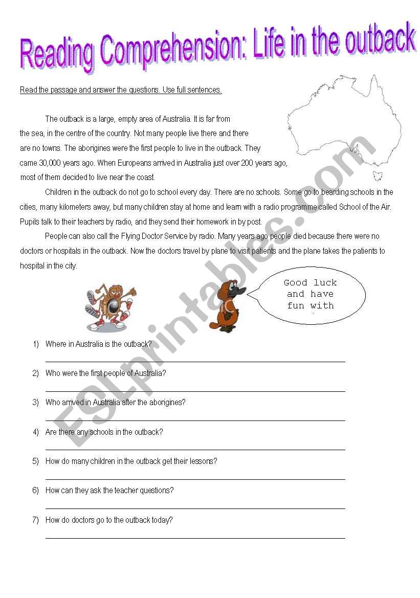 LIFE IN THE OUTBACK worksheet