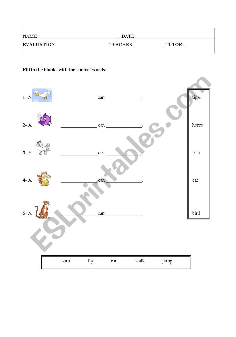 What Can these Animals do? worksheet
