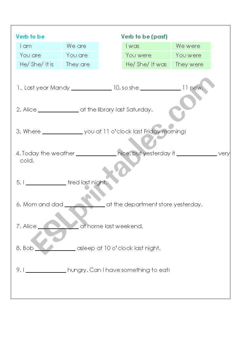 Verb to be (past)  worksheet