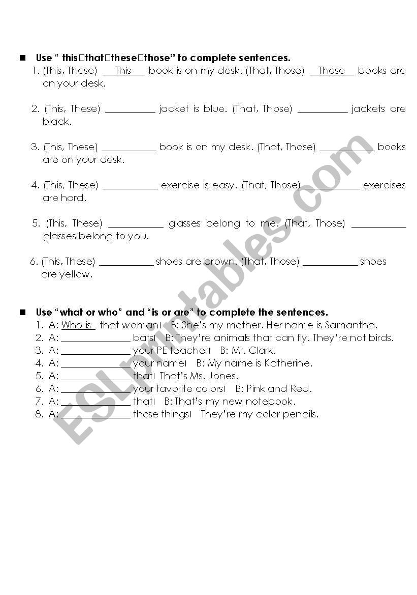 pronous: this those  worksheet