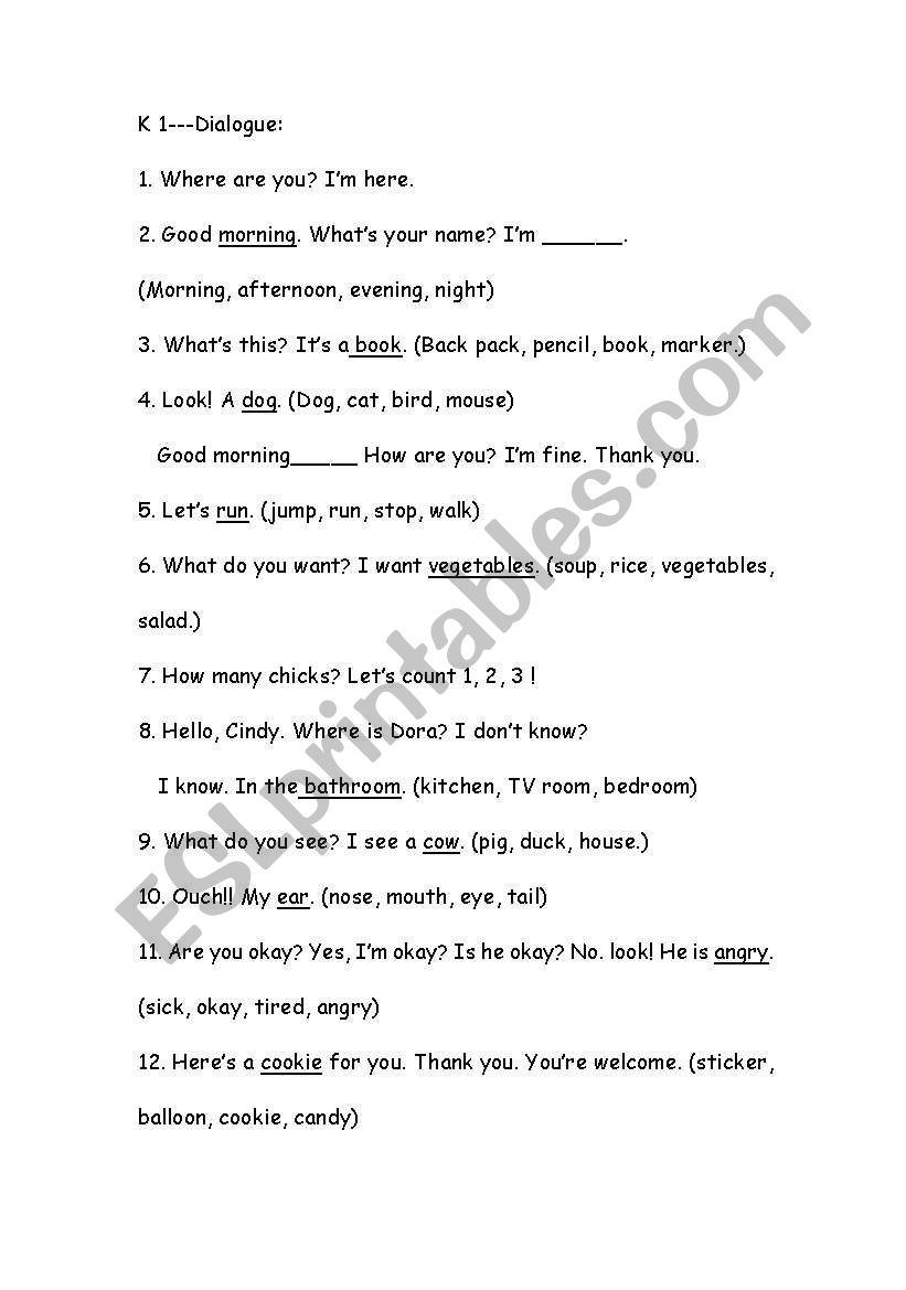 ESL 1 simple Dialogue worksheet