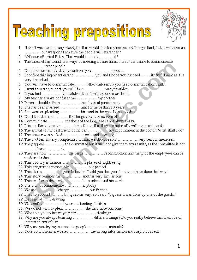 9 pages/366 sentences to teach dependent prepositions.
