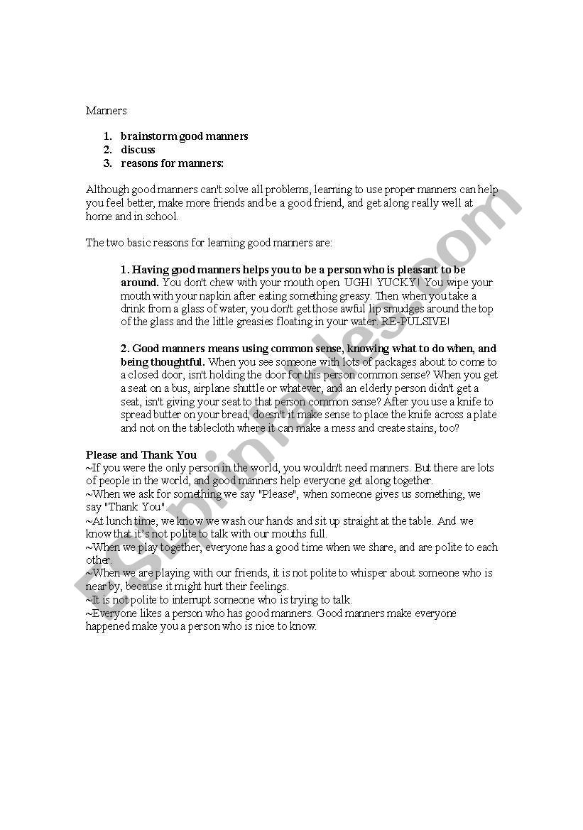 Manners Lesson Plan worksheet