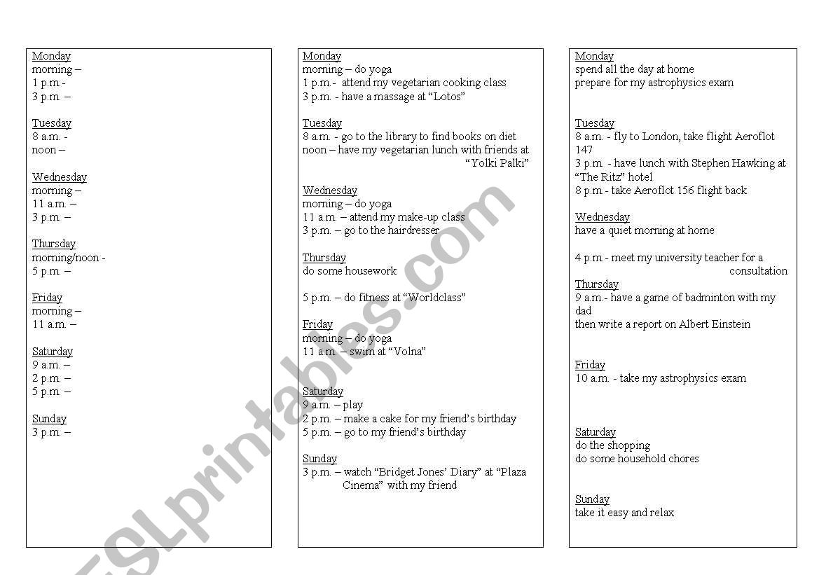 Busy Schedule worksheet