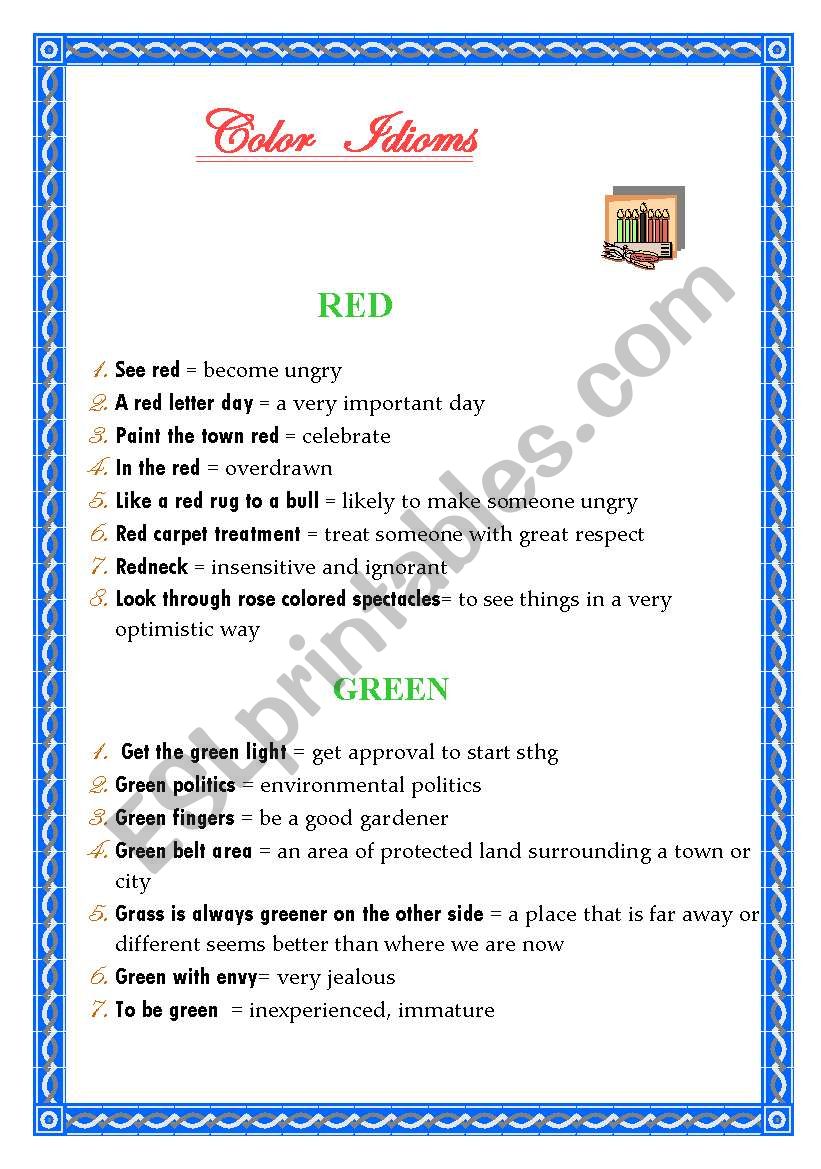 COLOUR  IDIOMS worksheet