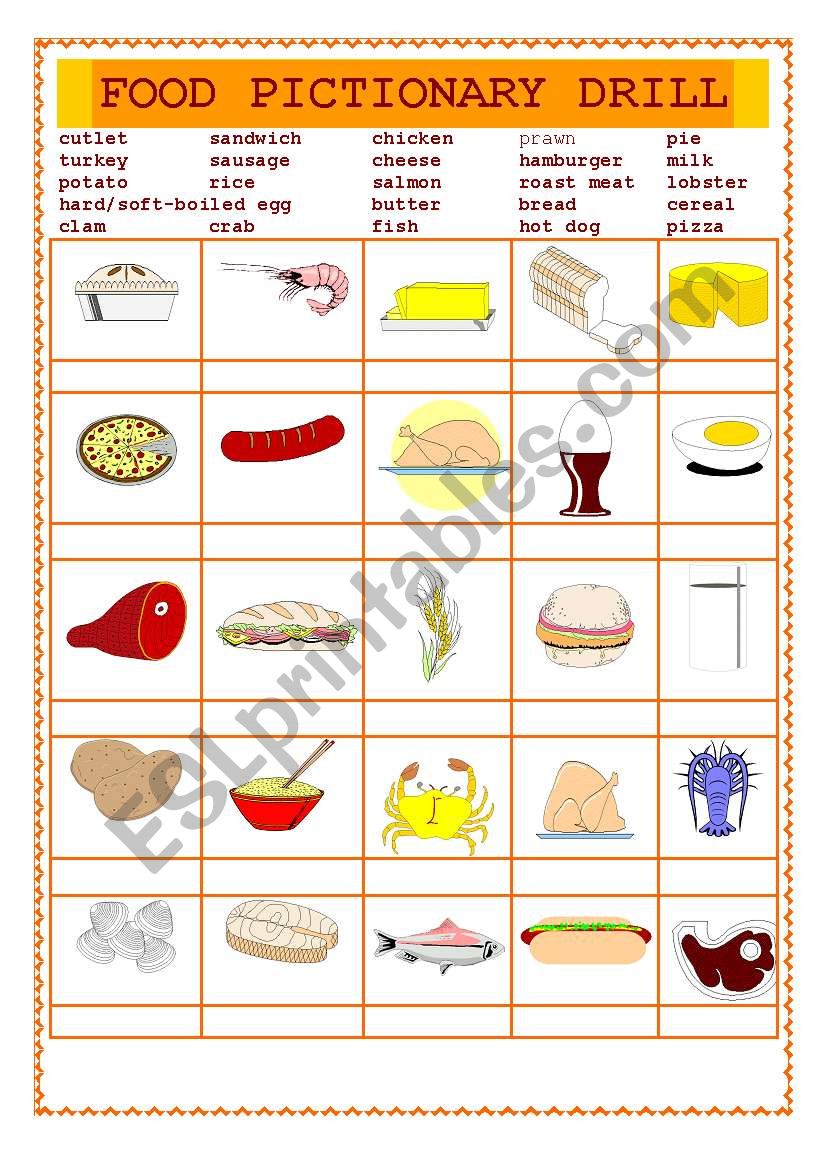 Food pictionary drill worksheet