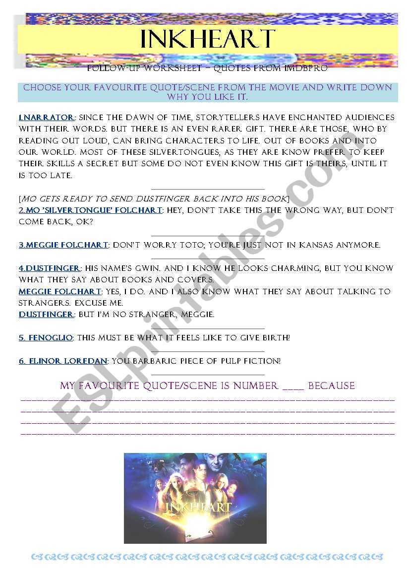 INKHEART - who said what? worksheet