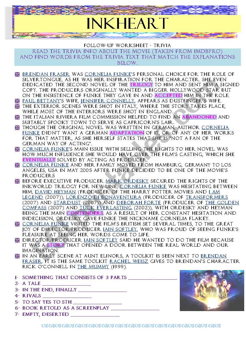 INKHEART - behind the scenes worksheet