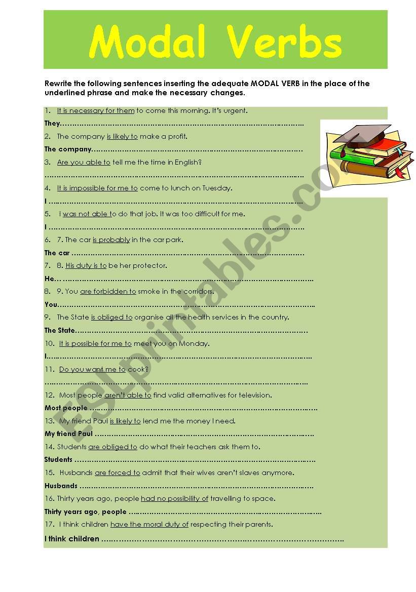 Modal verbs - rephrasing 1 worksheet