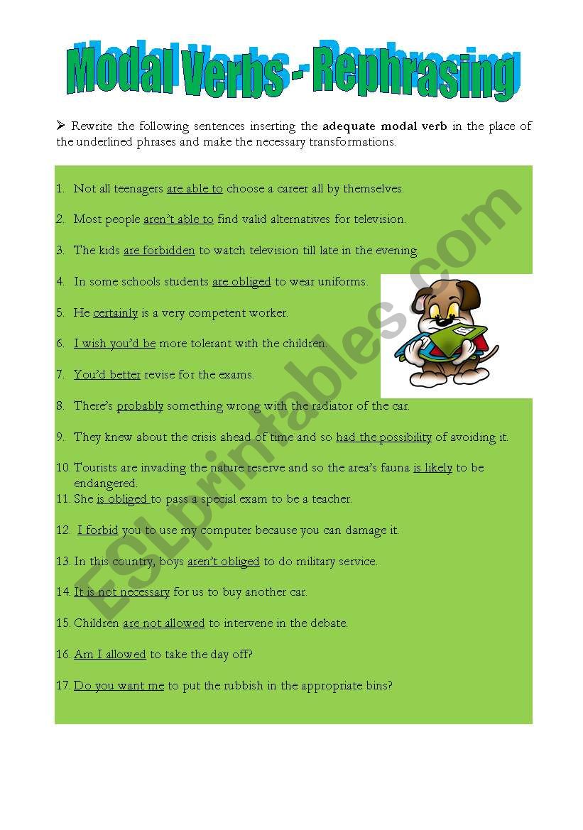 Modal verbs - Rephrasing 2 worksheet