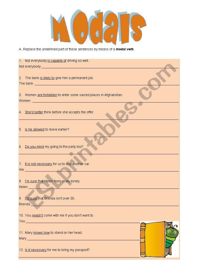 Modal Verbs - rephrasing 3 worksheet