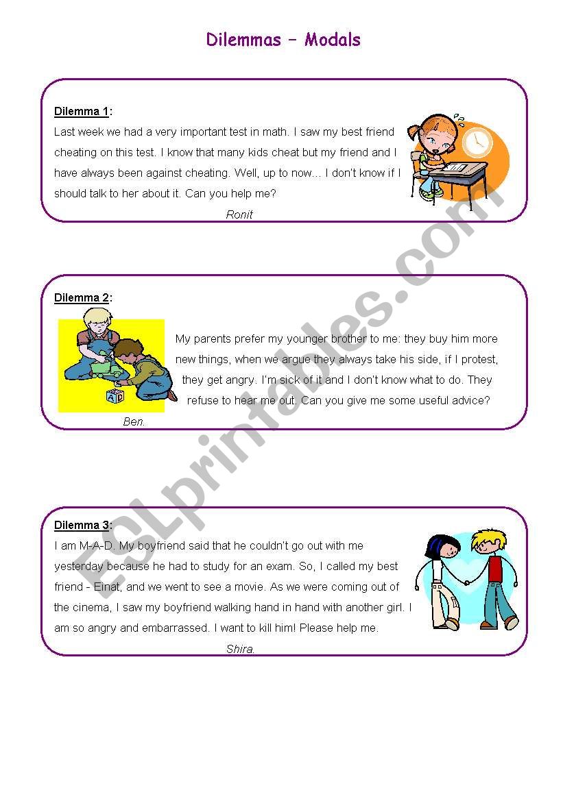 Dilemmas - modals worksheet