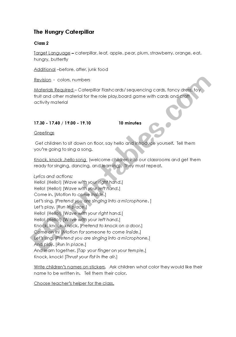 The Very Hungry Caterpillar worksheet