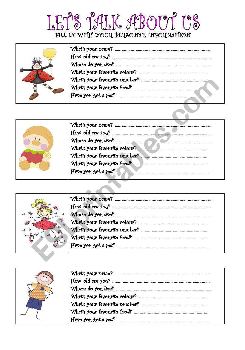 Personal Information for Kids worksheet