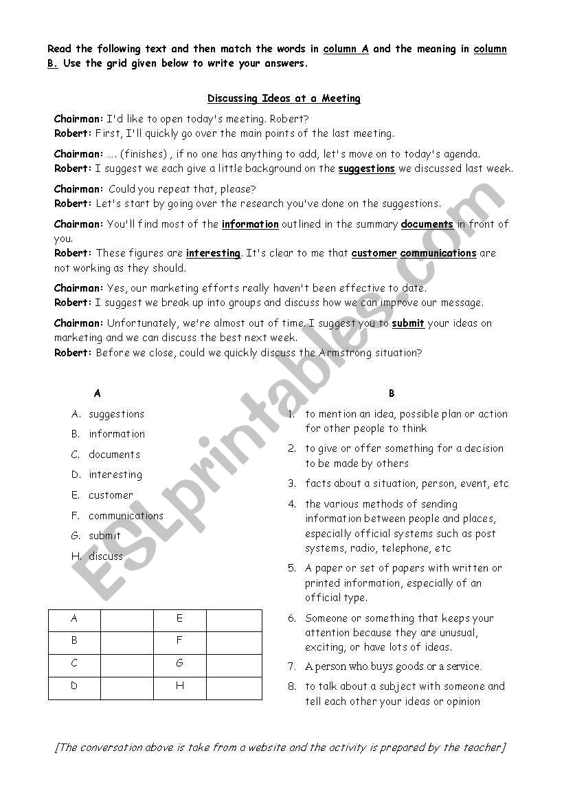 Vocabulary Activity worksheet