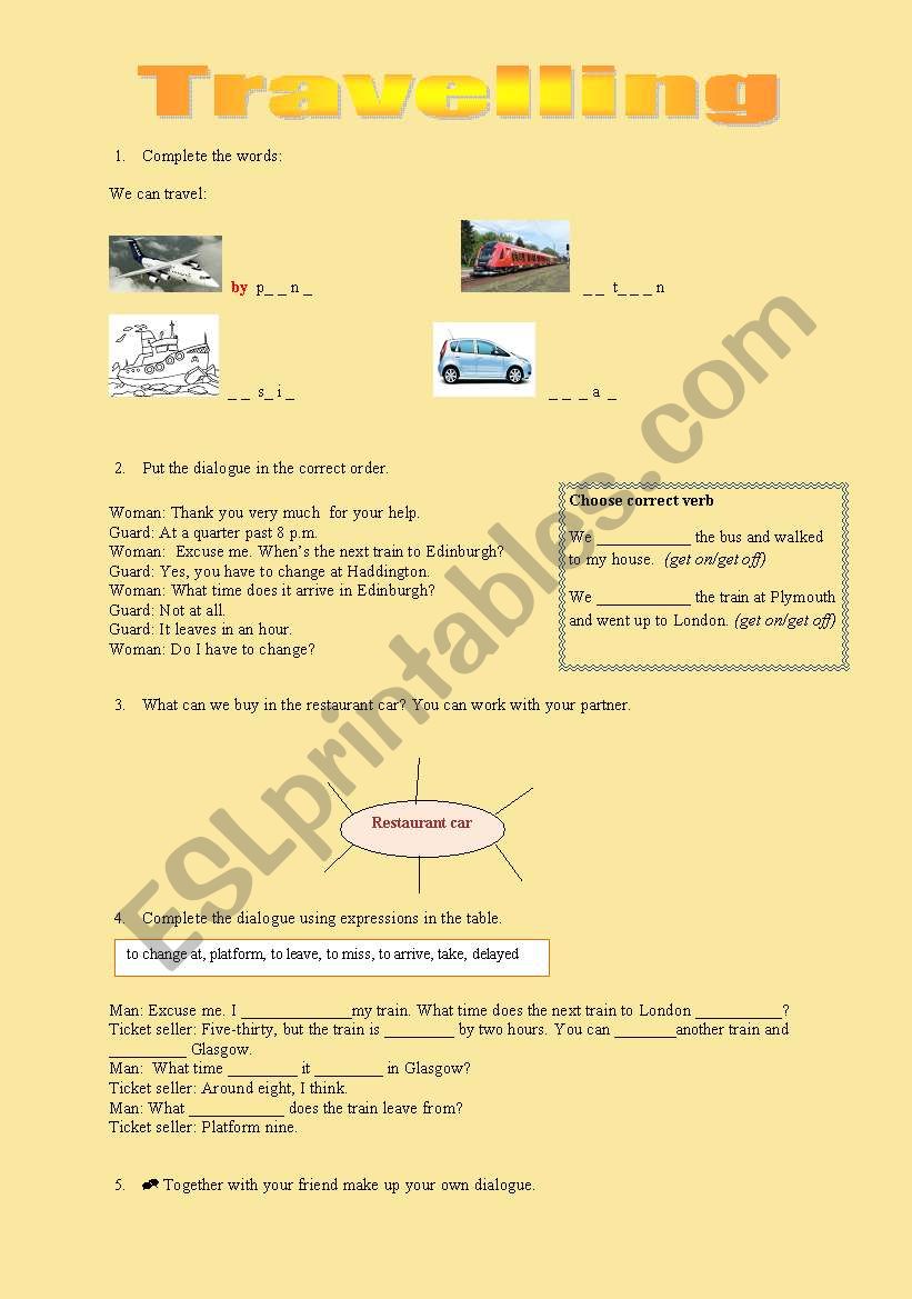 Travelling - vocabulary worksheet