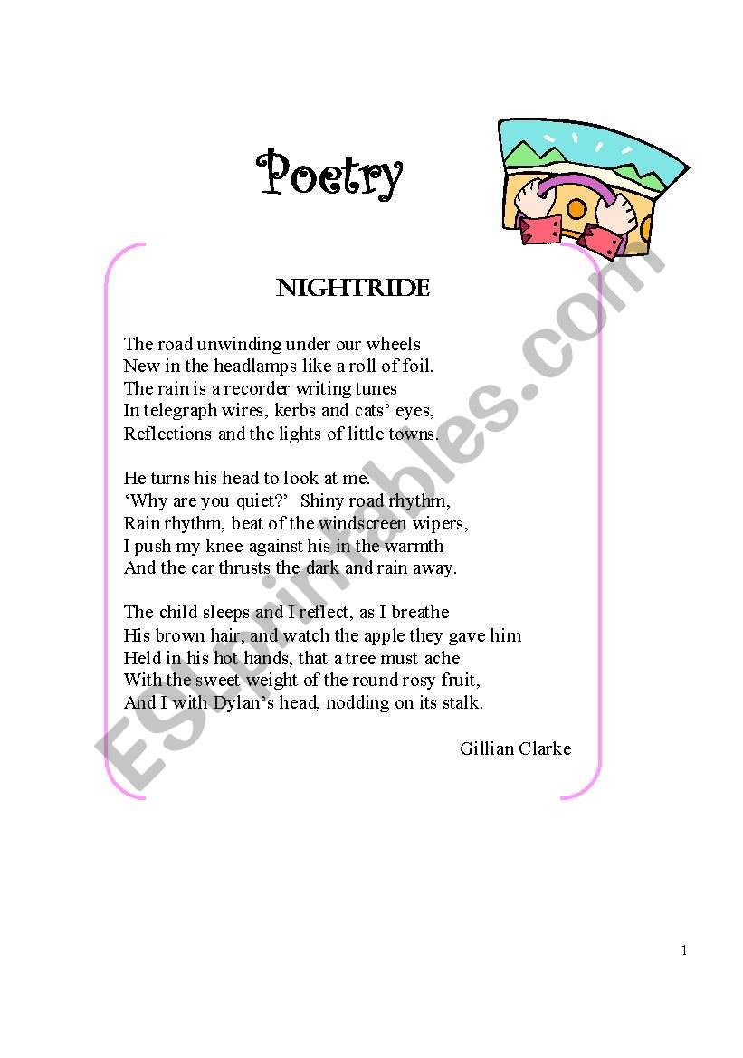Poem Nightride worksheet