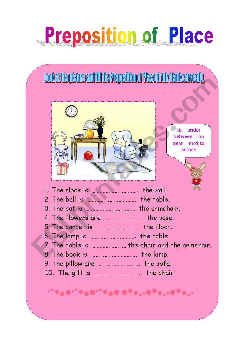 Preposition of  Place worksheet
