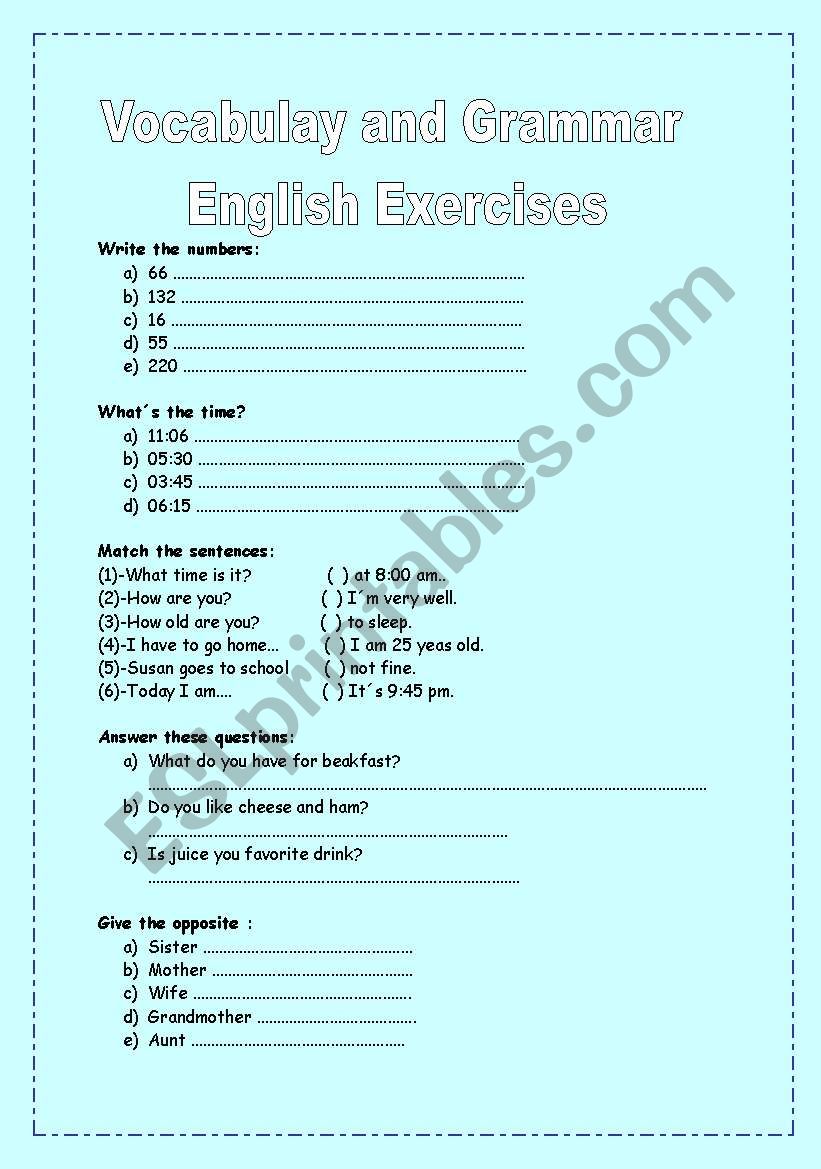 Vocabulkary and Grammar -Various exercises