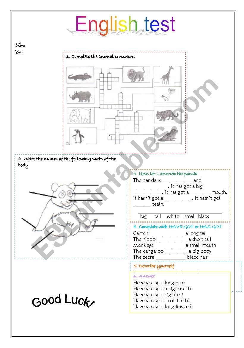 Animals worksheet