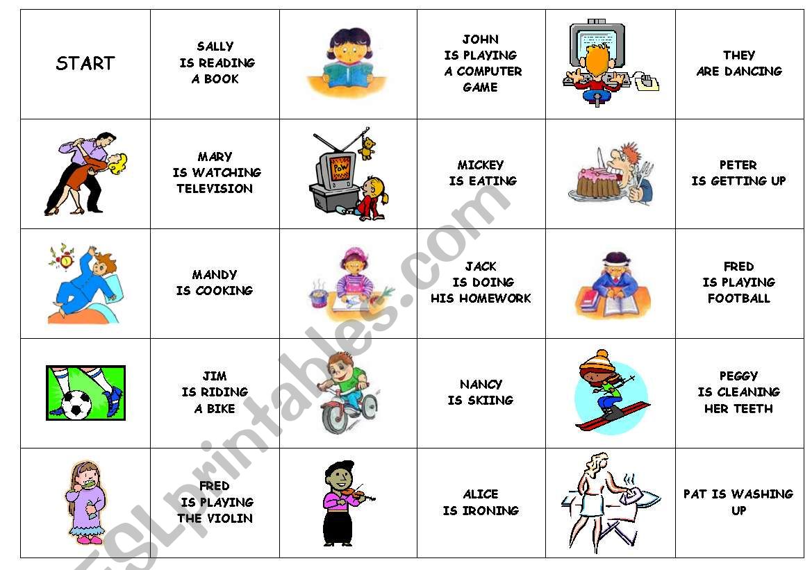 present continuous domino worksheet