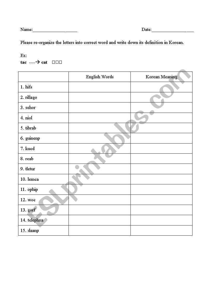 Vocabulary on Animals worksheet