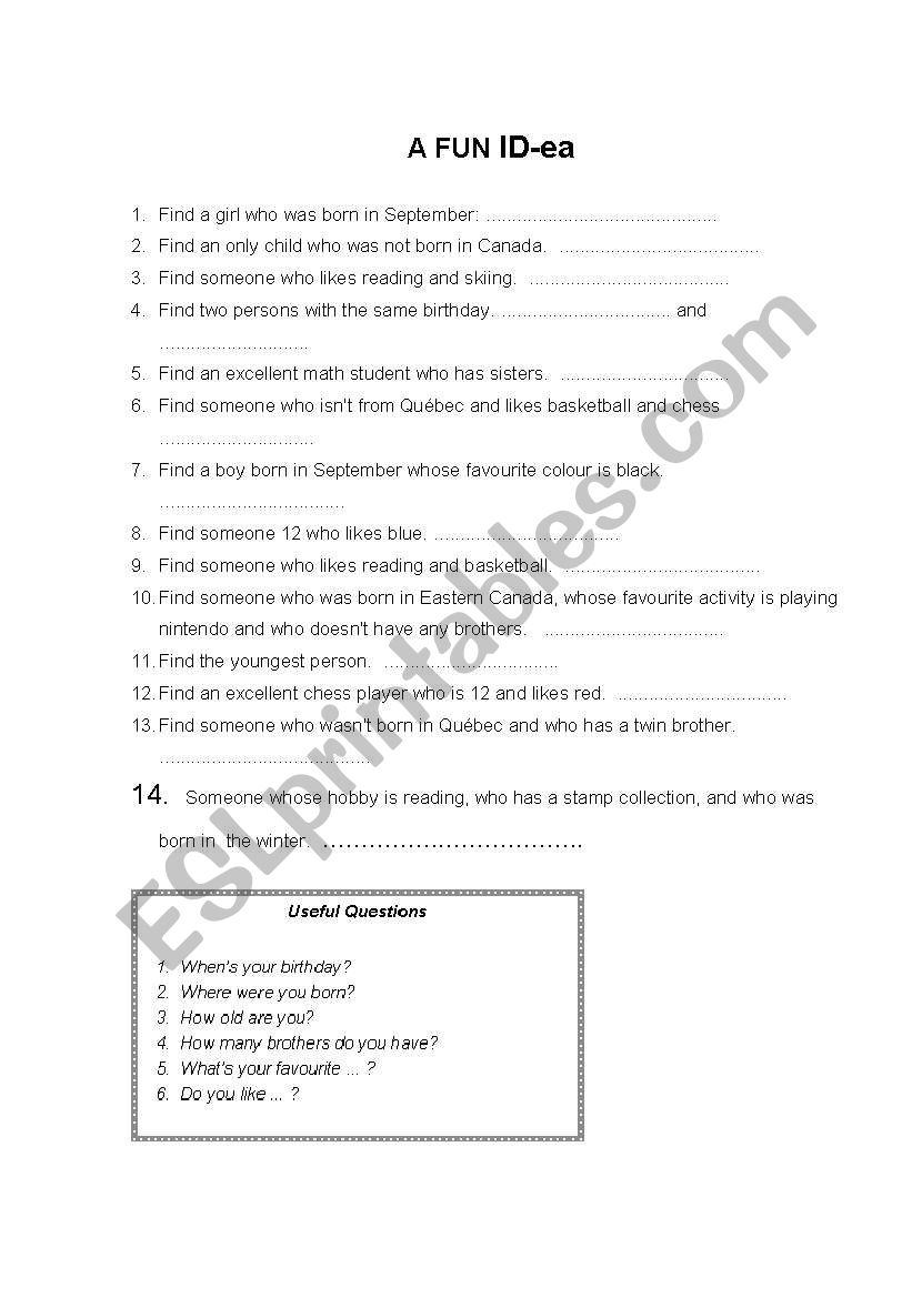 Fun ID cards worksheet