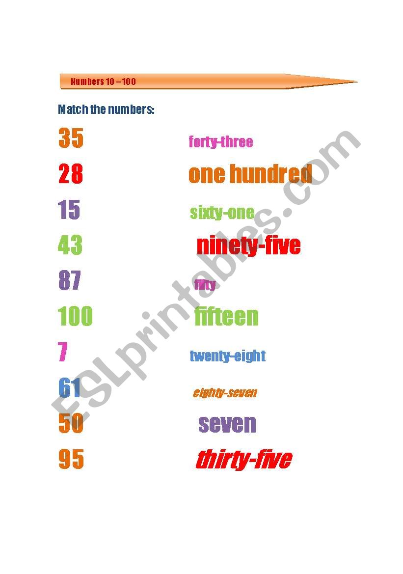 MATCH THE NUMBERS worksheet