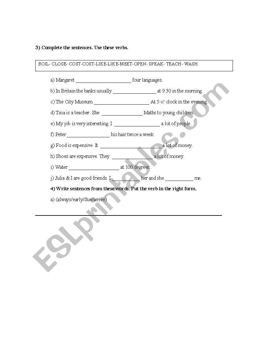 simple present worksheet