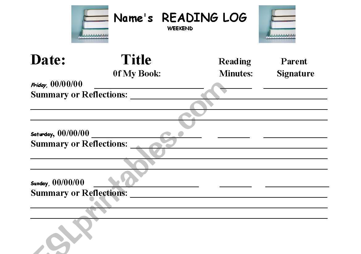 reading log worksheet