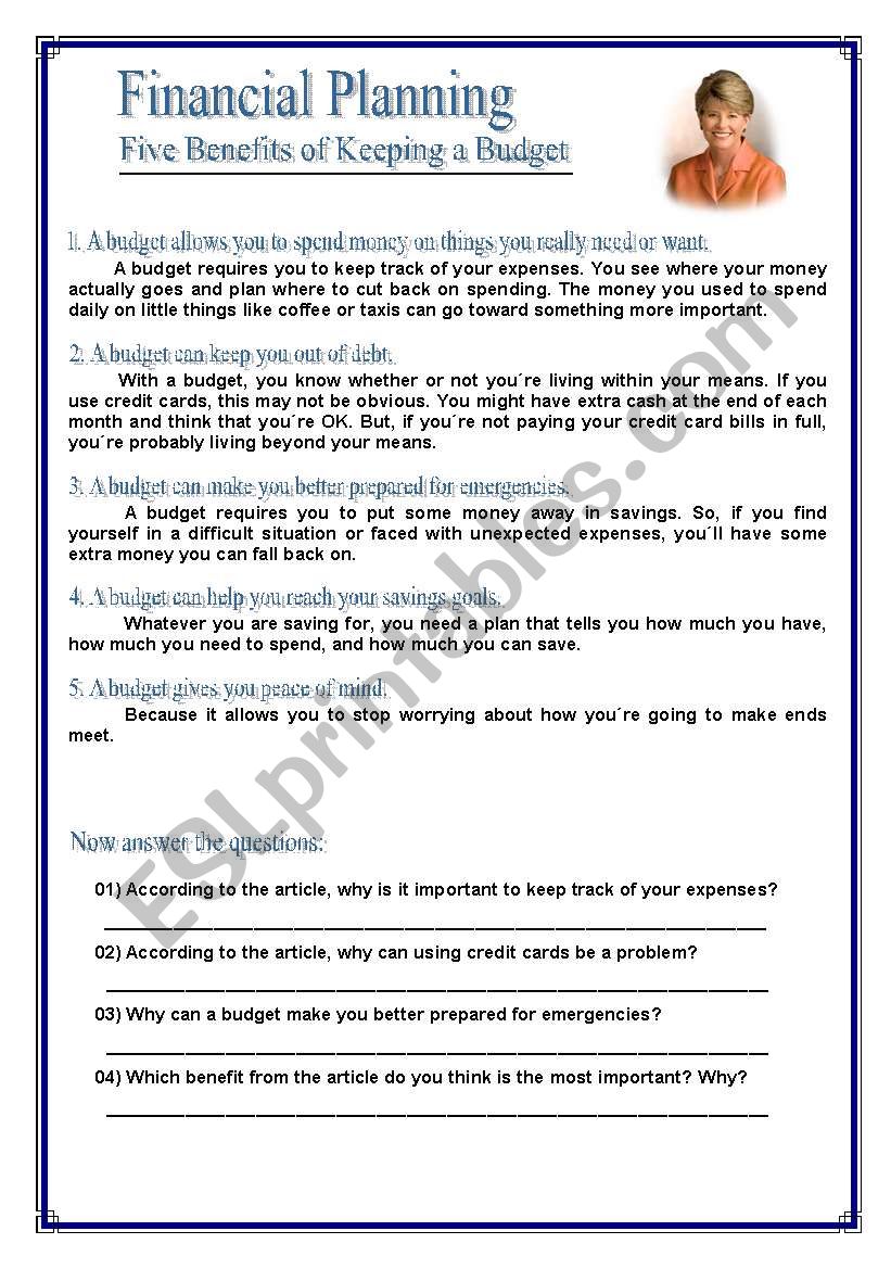 PLAN A BUDGET worksheet