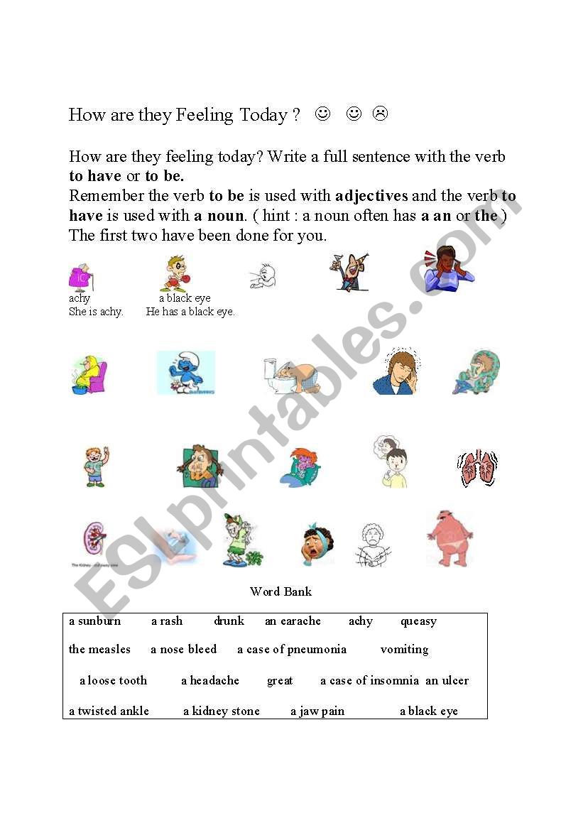 How are they feeling today? worksheet