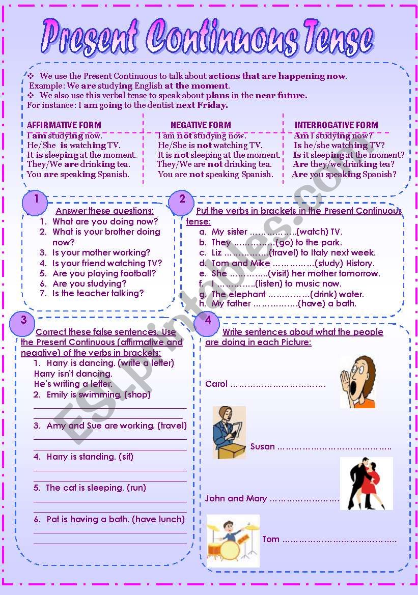 Present continuous tense - theory and practice