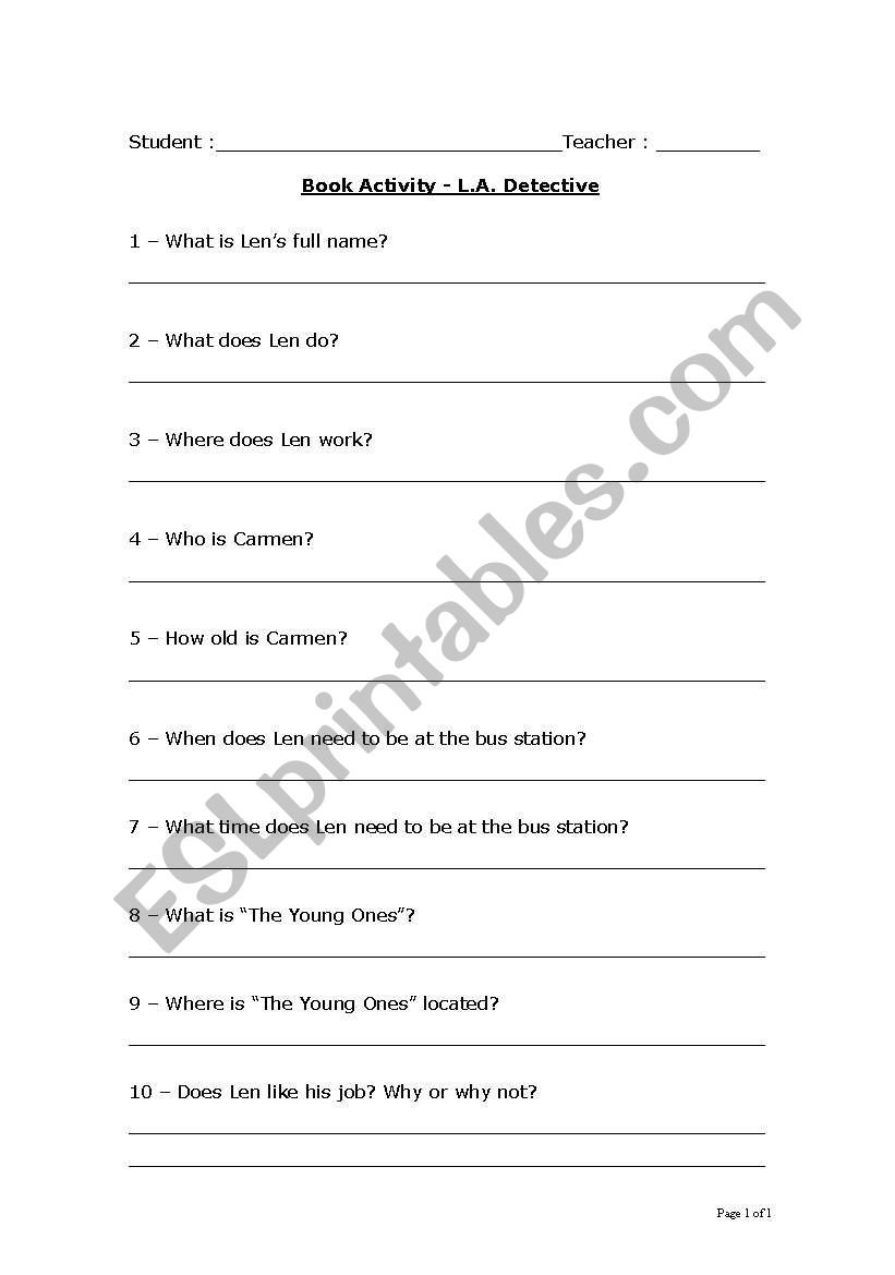 L.A. Detective worksheet