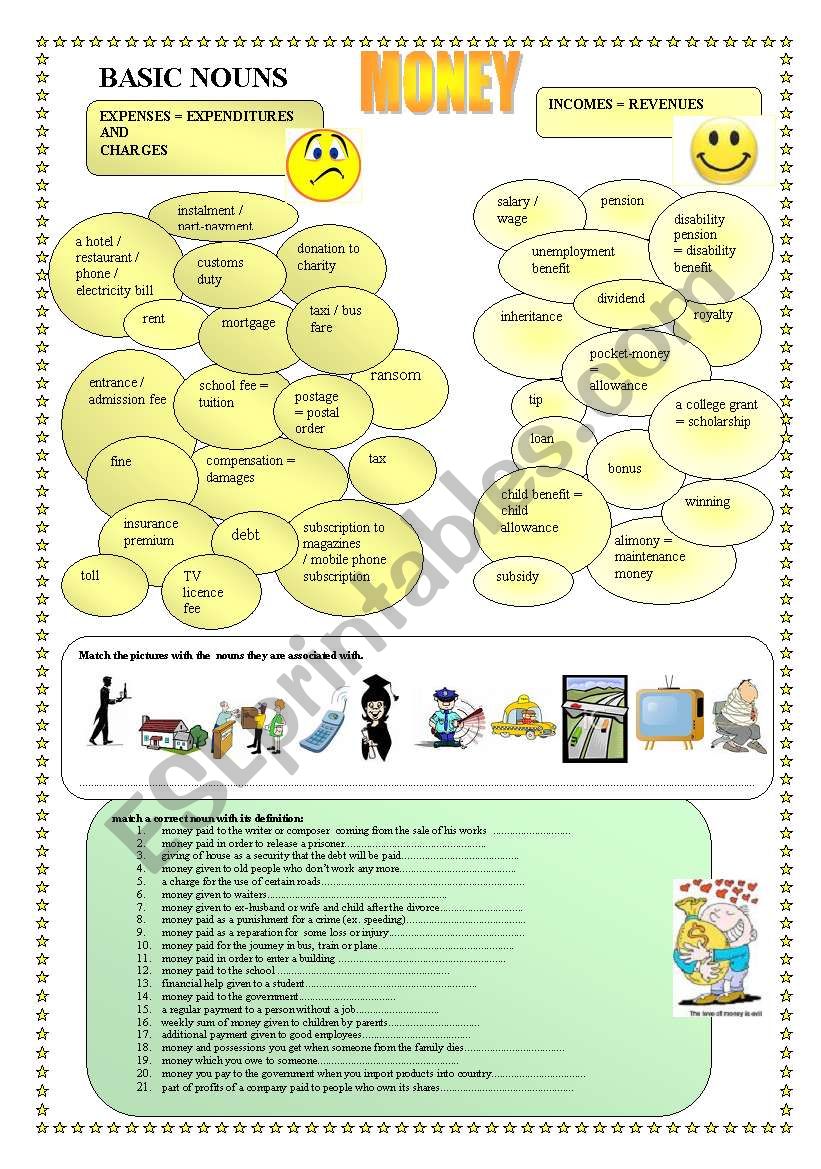 MONEY - basic nouns: expenses and incomes 