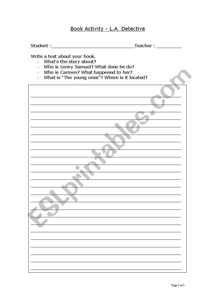 L.A. Detective - writing worksheet