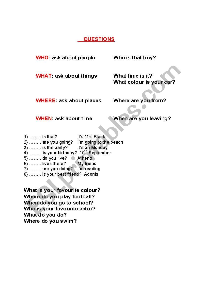 Wh- questions worksheet