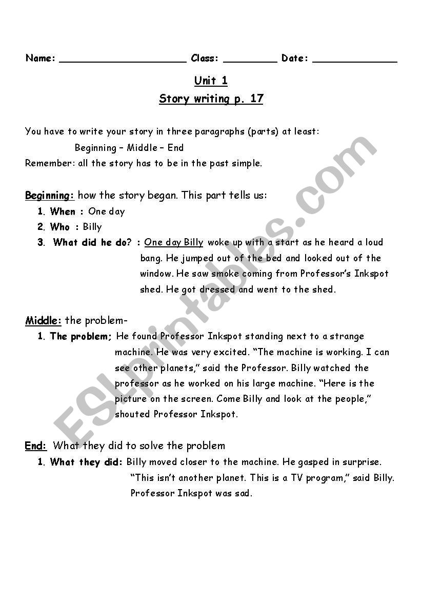 story writing worksheet