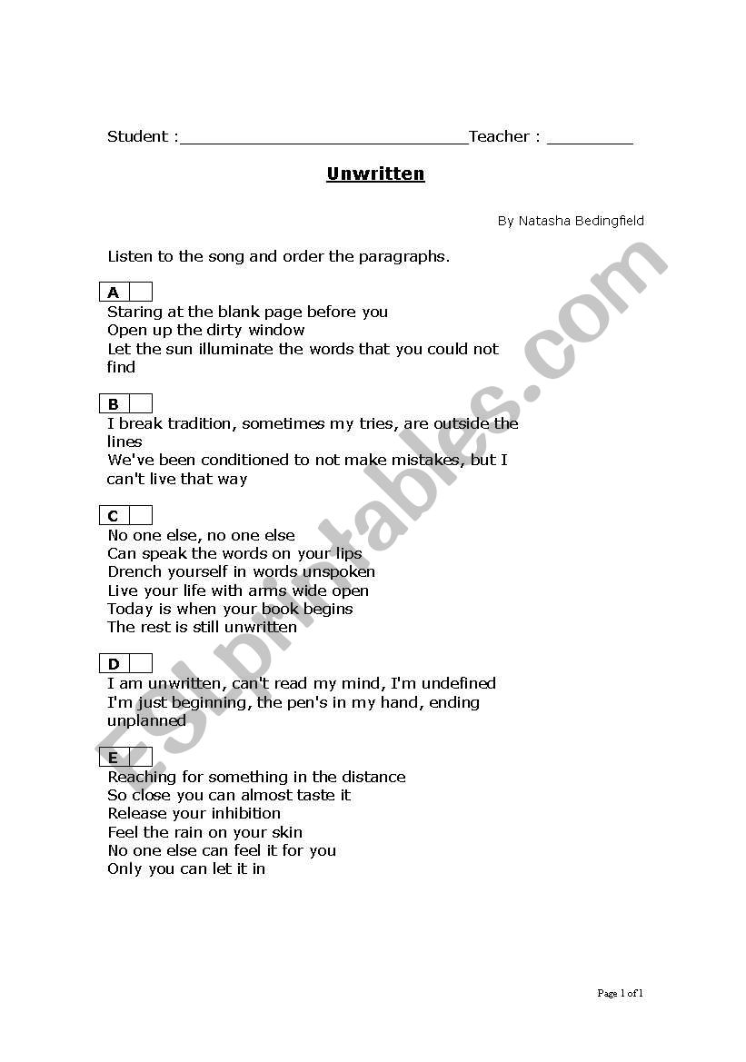 Unwritten worksheet