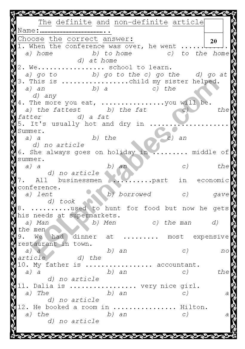 The definite and non-definite articles