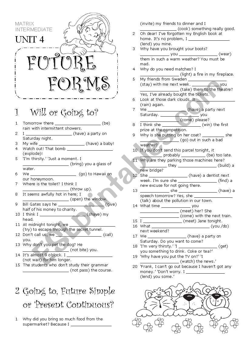 Future forms & Key worksheet