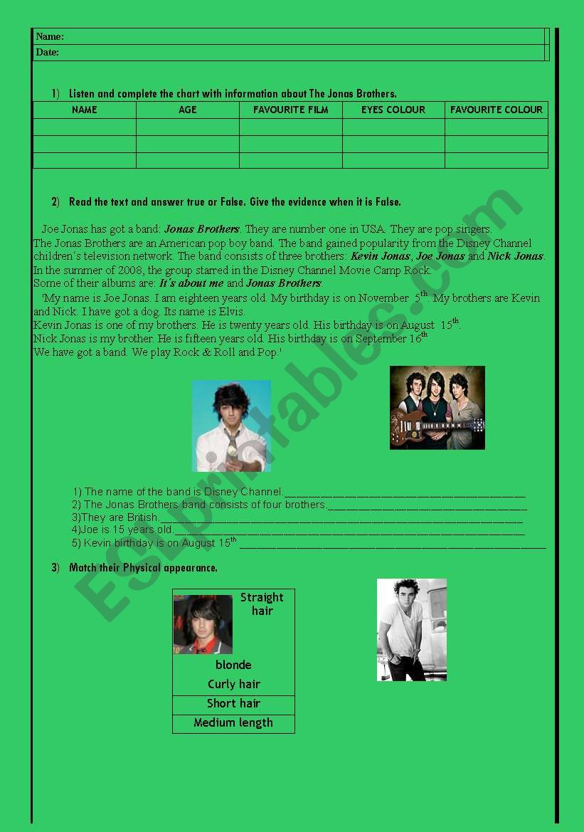 Test  about physical description, prepositions, personal information