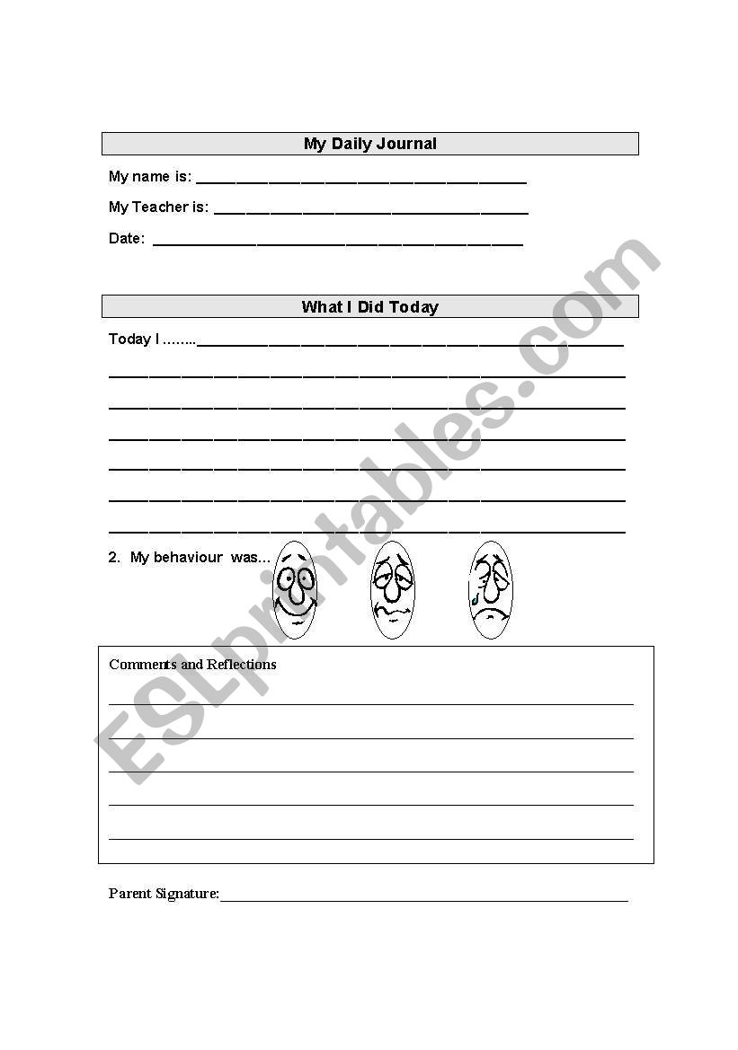 Journal page worksheet