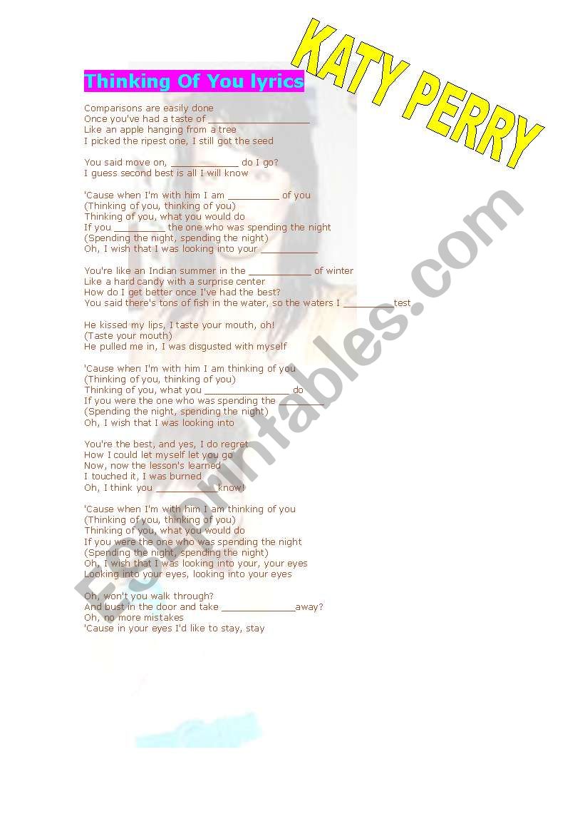 KATY PERRY_Thinking of YOU worksheet