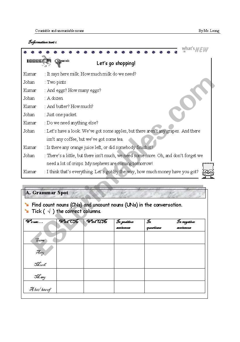 countable and uncountable worksheet