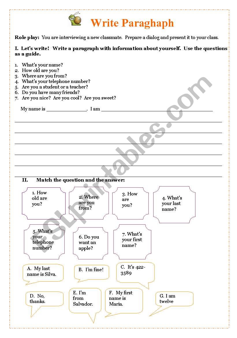 White Paragraph worksheet