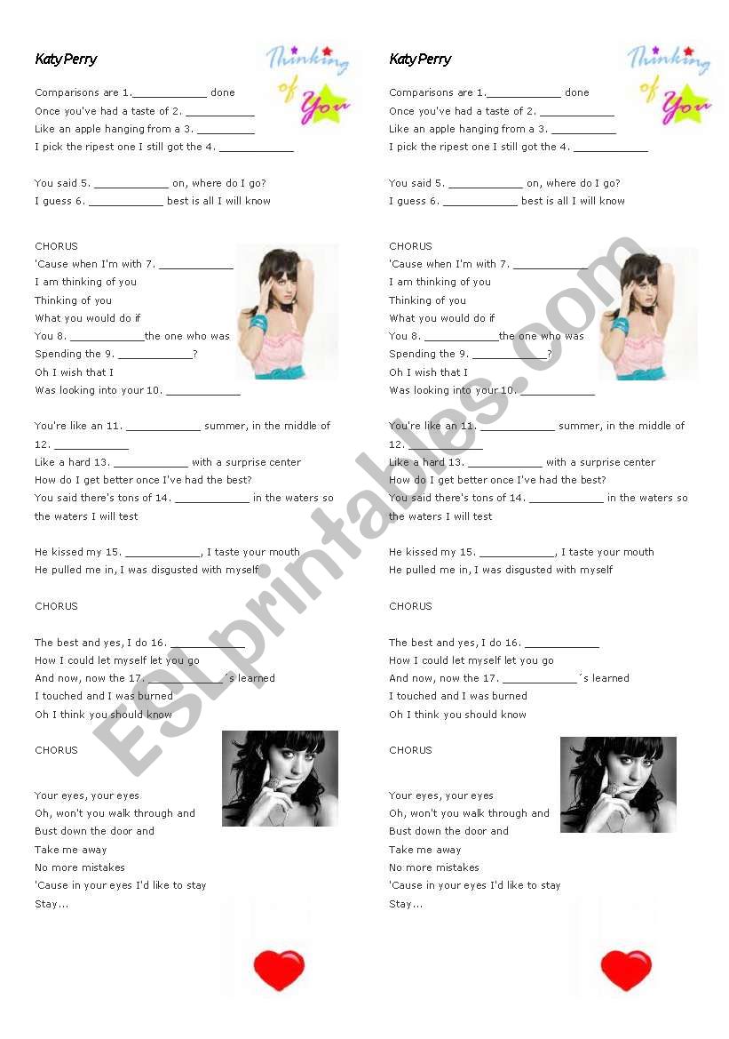 Katy Perry - Thinking of you worksheet